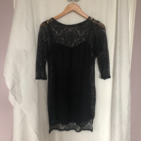 Divided by H&M Black Lace Sheer Bodycon Party Quarter Sleeve Mini Dress (Size M) - Picture 8 of 16